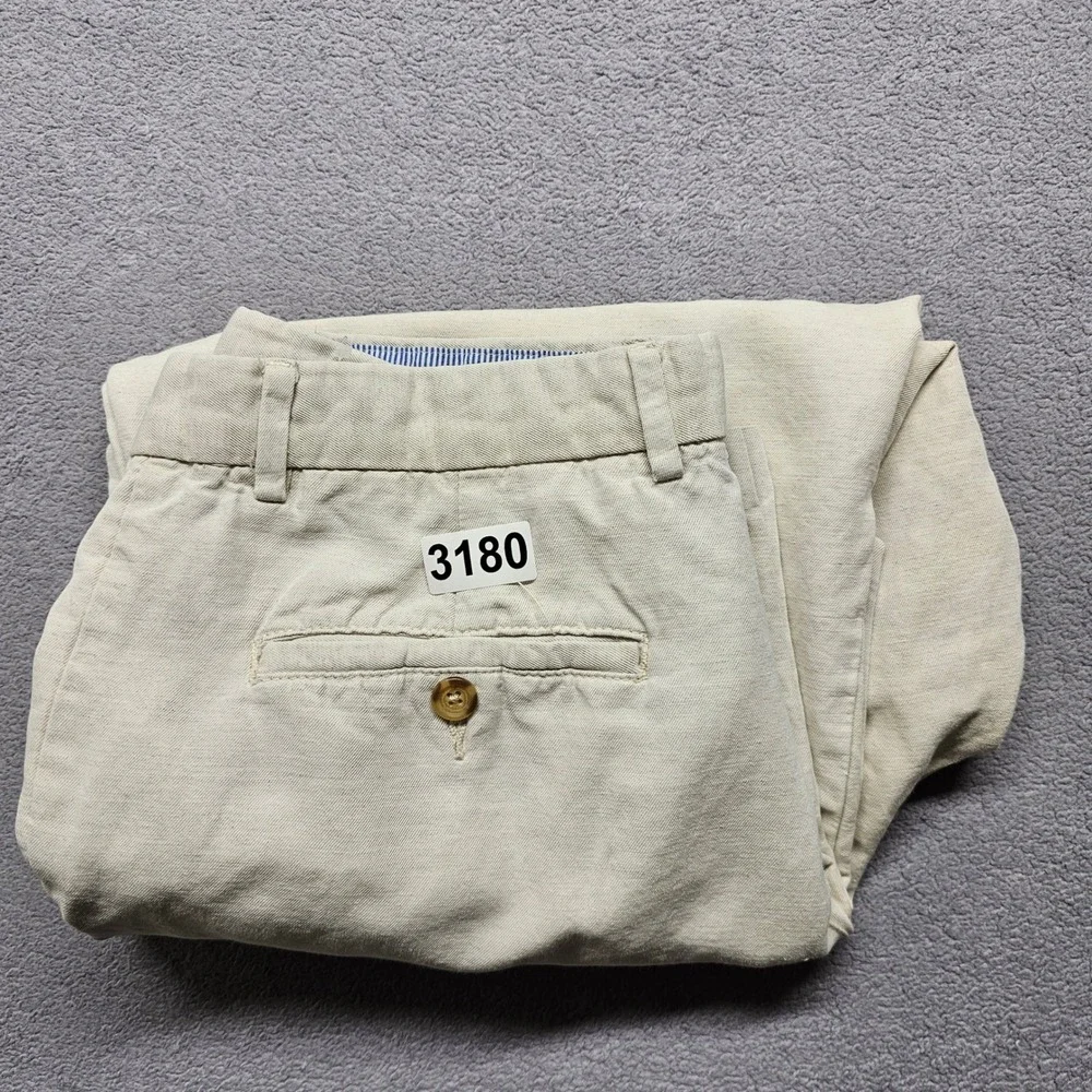 Club Room Mens 33x30 Linen Cotton Pleated Pants Beige Wide Leg Relaxed Chinos